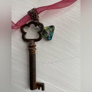 Ribbon Choker Key Pendant with Crystal Charm